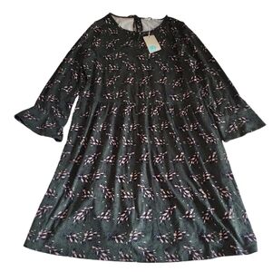 Boden US 14R Posie Jersey Dress Pine Tree Autumn Leaves